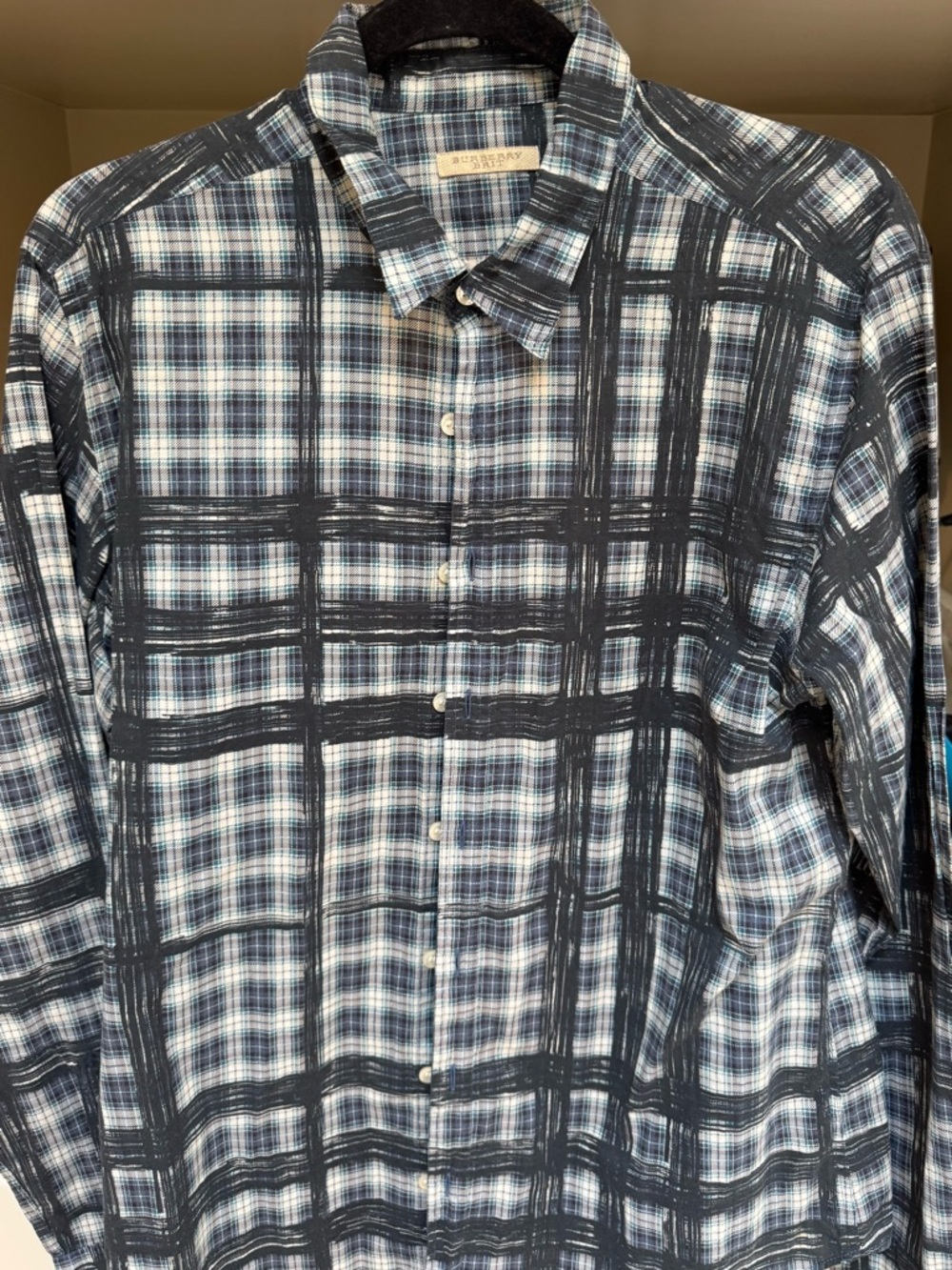 Burberry Ladies Blue Plaid Button-Up Shirt